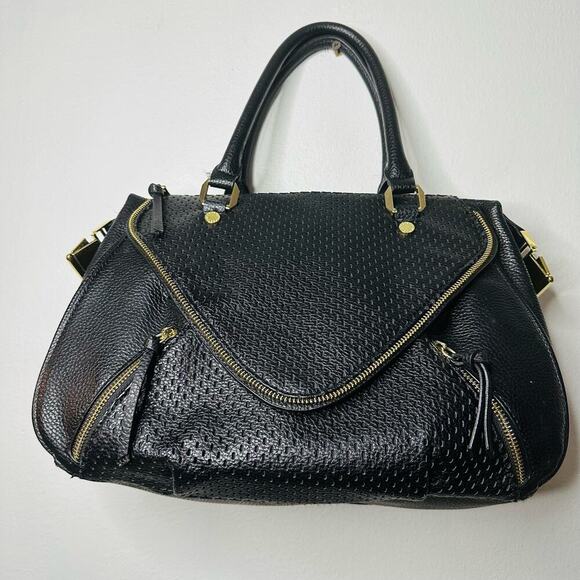 Steve Madden Handbags - STEVE MADDEN Women's Black Embossed Faux Leather Gold Accent Handbag Purse